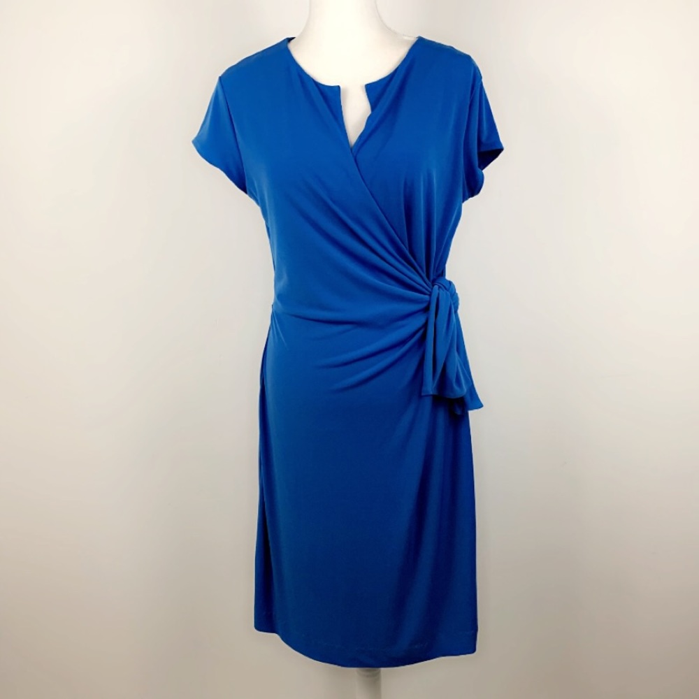 New York & Co. faux wrap blue dress stretchy 1186L